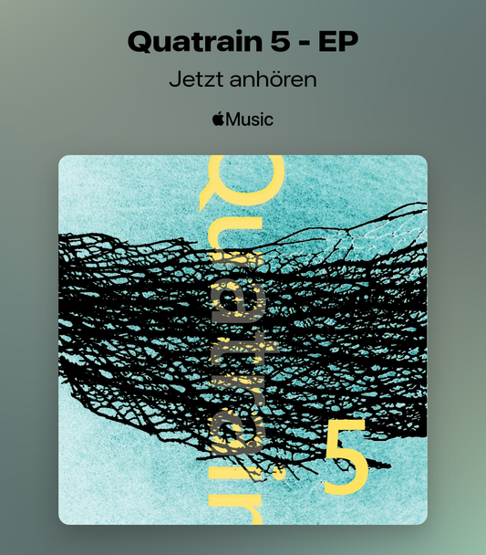 Cover art for 'Quatrain 5' EP by sn-tx, featuring a stylized, abstract black and blue design with the title and artist name.